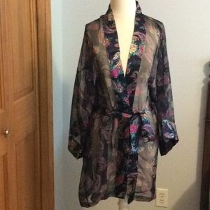 Victoria Secret Satin Sheer Navy Floral Robe